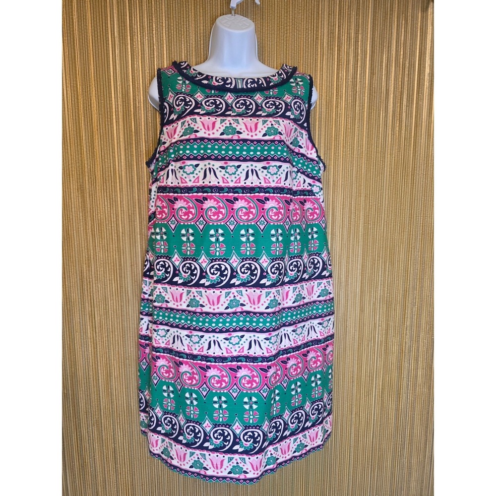 Talbots Sz 14 Colorful Coastal Resort Print Sleeveless Sheath Dress Cotton
